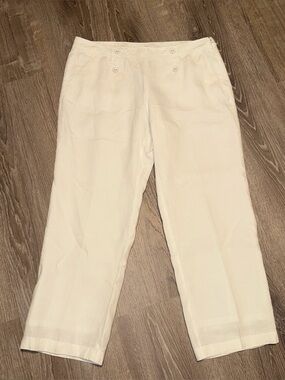 LOFT sailor maritime White Lined cropped linen pants 12P